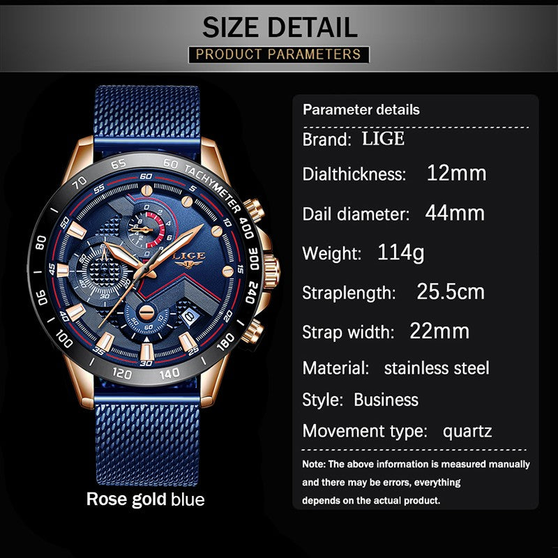 LIGE Moda Mens Relógios Top Marca de Luxo relógio de Pulso Relógio de Quartzo
