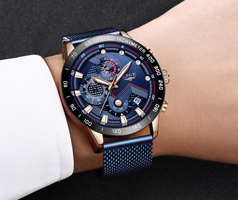 LIGE Moda Mens Relógios Top Marca de Luxo relógio de Pulso Relógio de Quartzo