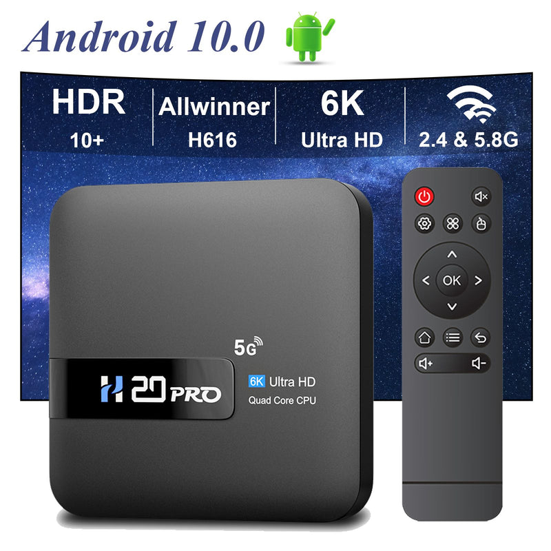 H20 PRO Android TV Box, Android 10.0, 2GB, 16GB, 2.4 e 5G WiFi, 4K Media Player,