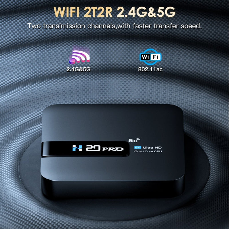 H20 PRO Android TV Box, Android 10.0, 2GB, 16GB, 2.4 e 5G WiFi, 4K Media Player,