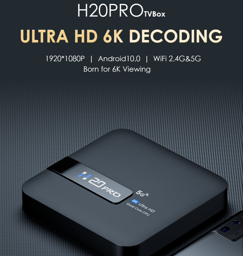 H20 PRO Android TV Box, Android 10.0, 2GB, 16GB, 2.4 e 5G WiFi, 4K Media Player,