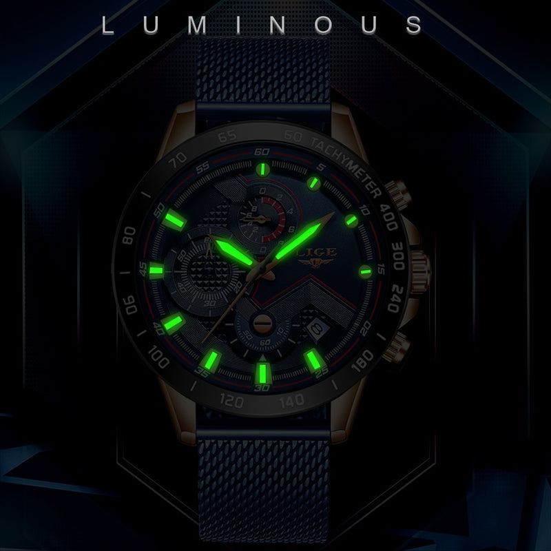 LIGE Moda Mens Relógios Top Marca de Luxo relógio de Pulso Relógio de Quartzo