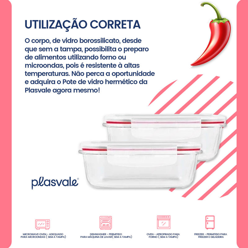 Pote de Vidro Hermético Retangular 370ml: Do Freezer ao Forno