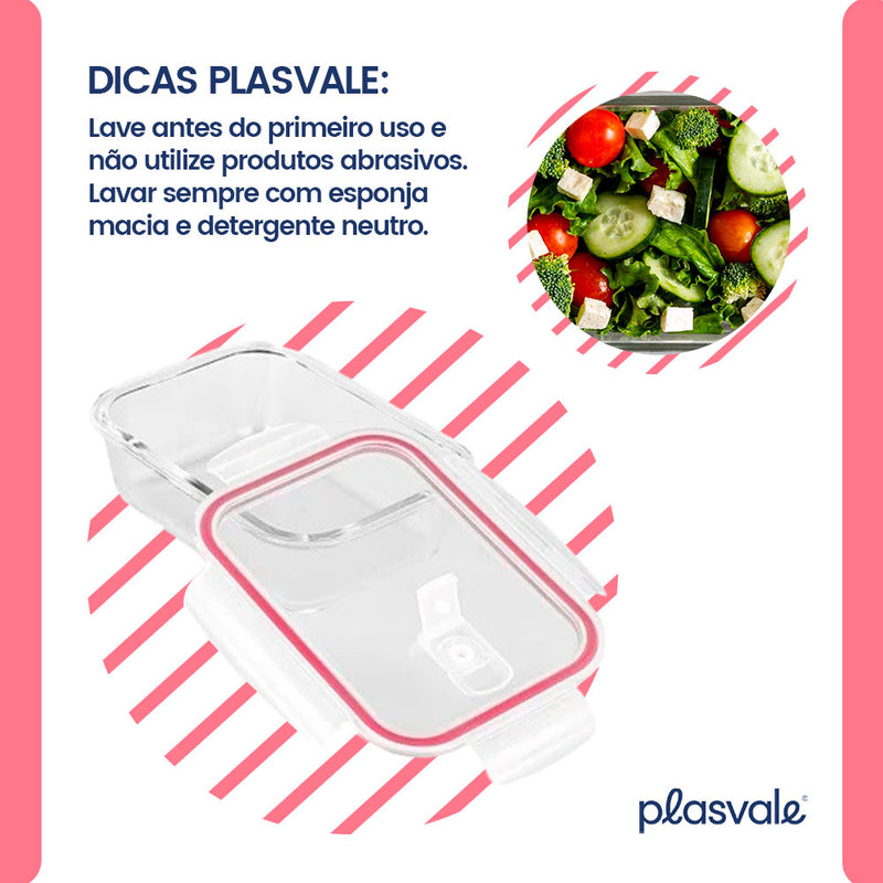 Pote de Vidro Hermético Retangular Plasvale 640ml