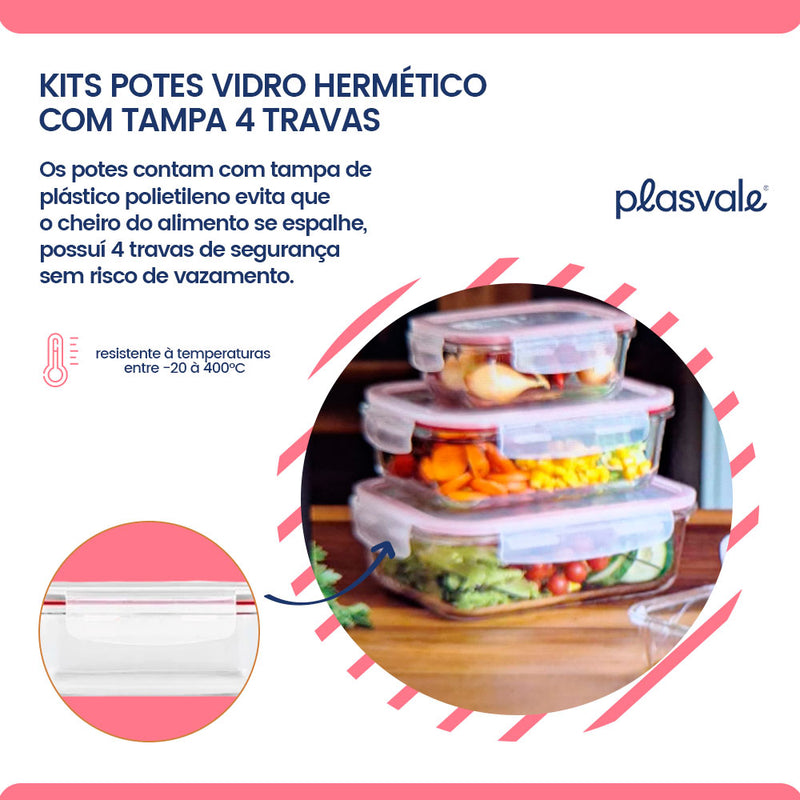 Pote de Vidro Hermético Retangular Plasvale 640ml